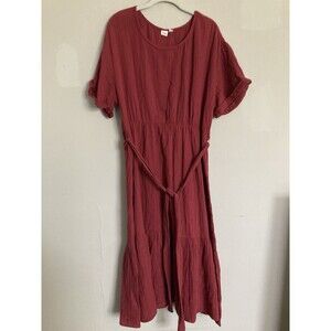 NEW Gap 100% Cotton Gauzy Midi Dress LARGE Red Clay